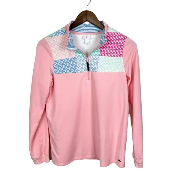 Vineyard Vines x Target | Youth Girls Pink Patchwork Whale Logo 1/4 Zip Pullover - Picture 4 of 11
